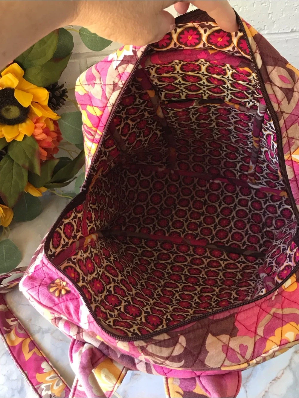 Vera Bradley Carnaby Large Backpack Pink Floral Quilted